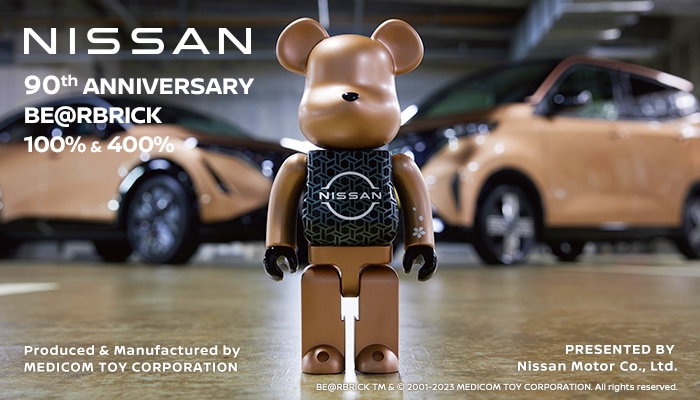 NISSAN 90th ANNIVERSARY BE@RBRICK 100% & 400% Produced & Manufactured by MEDICOM TOY CORPORATION PRESENTED BY Nissan Motor Co., Ltd.